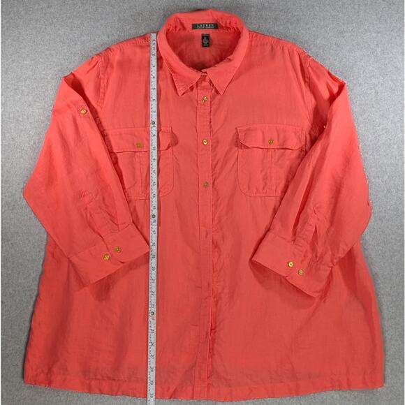 Lauren Ralph Lauren 3X Salmon Pink 100% Linen Button Up Shirt Long Sleeve Women - Picture 7 of 11